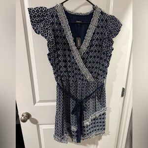 Express Navy and White Geometric Midi Dress